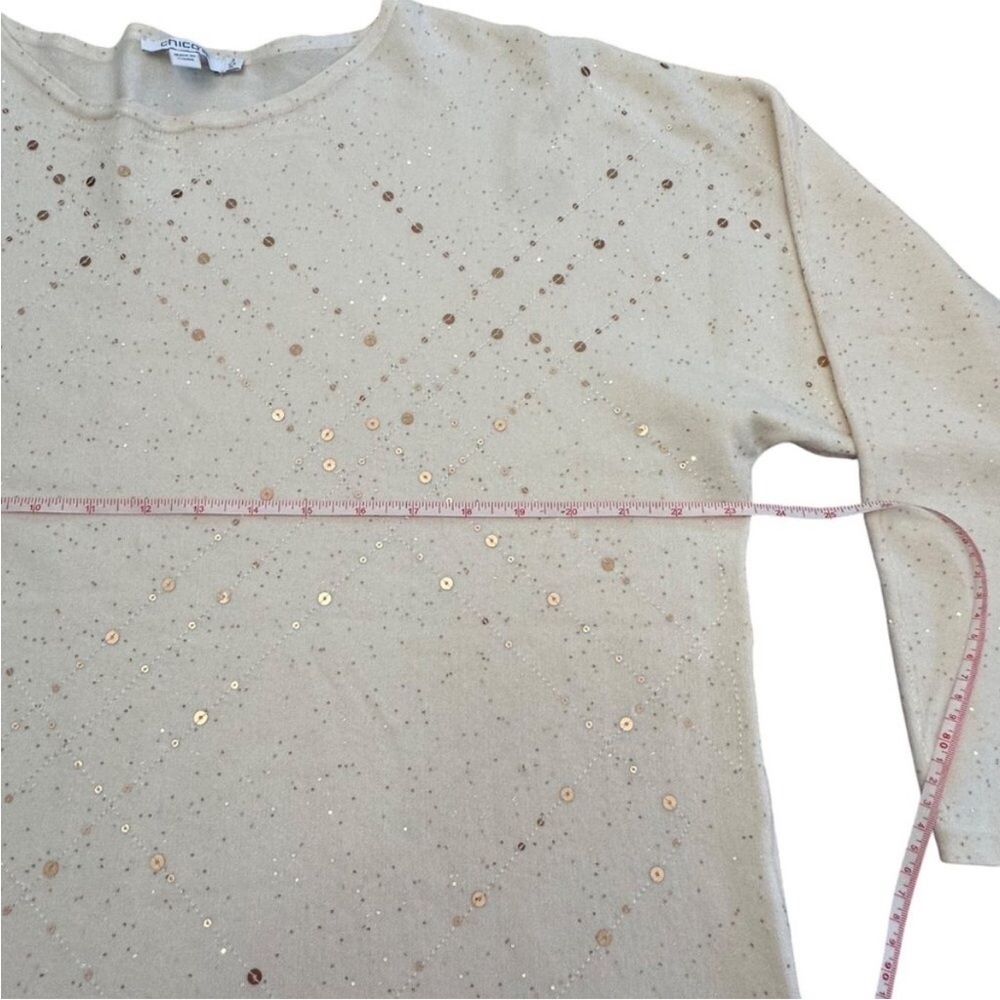 Chico's English Cream Scatter Sequin Long Sleeve Pullover Sweater, NWT, Chicos 3 - Picture 10 of 14